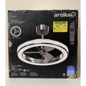 Artika Edwin 23" Ceiling Fan + LED Light Brushed Nickel W/ Remote NEW